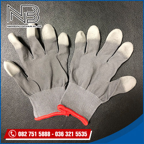 Găng tay màu xám phủ PU đầu ngón